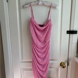 Cocktail Dress Pink Floral Design Bias‎ Cut Size M